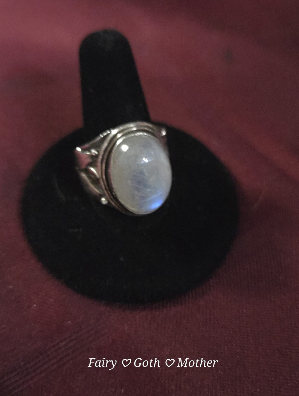 Vintage Sterling Silver 7ct Rainbow Moonstone Leaf Statement Ring Sz 8 - Picture 5 of 9